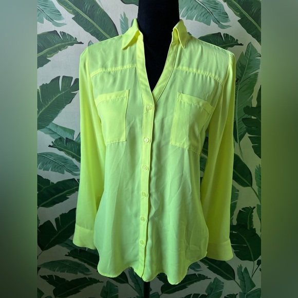 Express portofino button down blouse shirt neon yellow size S - Picture 2 of 6